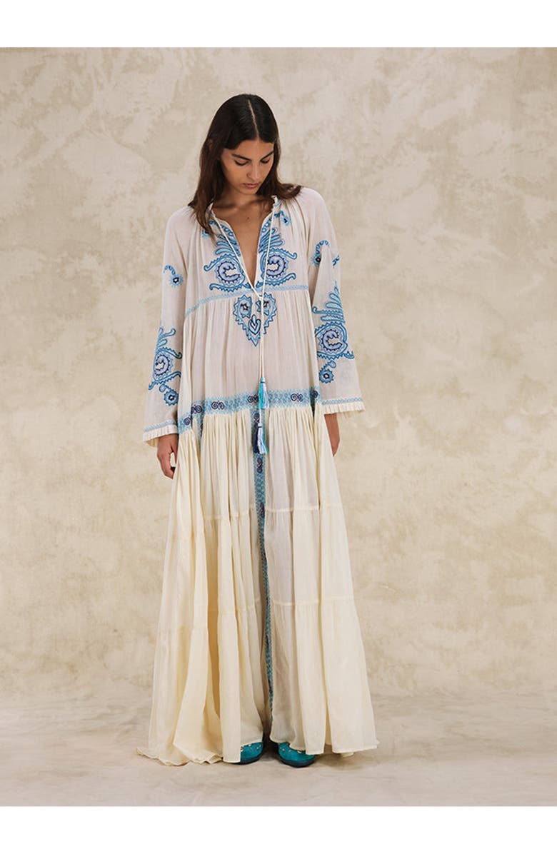 Fortela Arsia Embroidered Cotton Kaftan Dress, Alternate, color, Off White