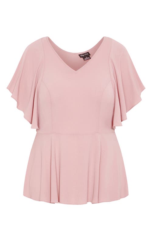 City Chic Romantic Mood Flutter Sleeve Top In Pink