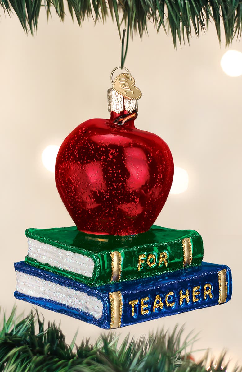 Old World Christmas Teacher's Apple Glass Ornament, Alternate, color, Multi Red