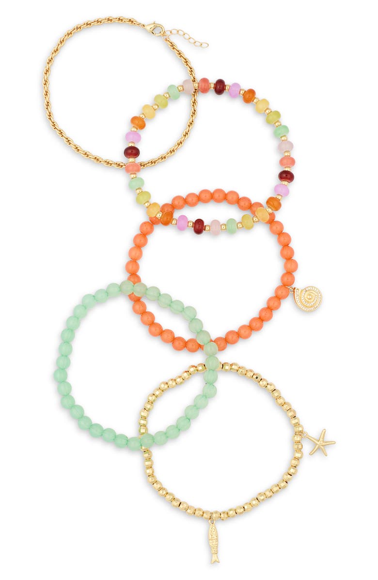 Leith Assorted 5-Pack Beaded Stretch Bracelets, Alternate, color, Rainbow Multi- Gold