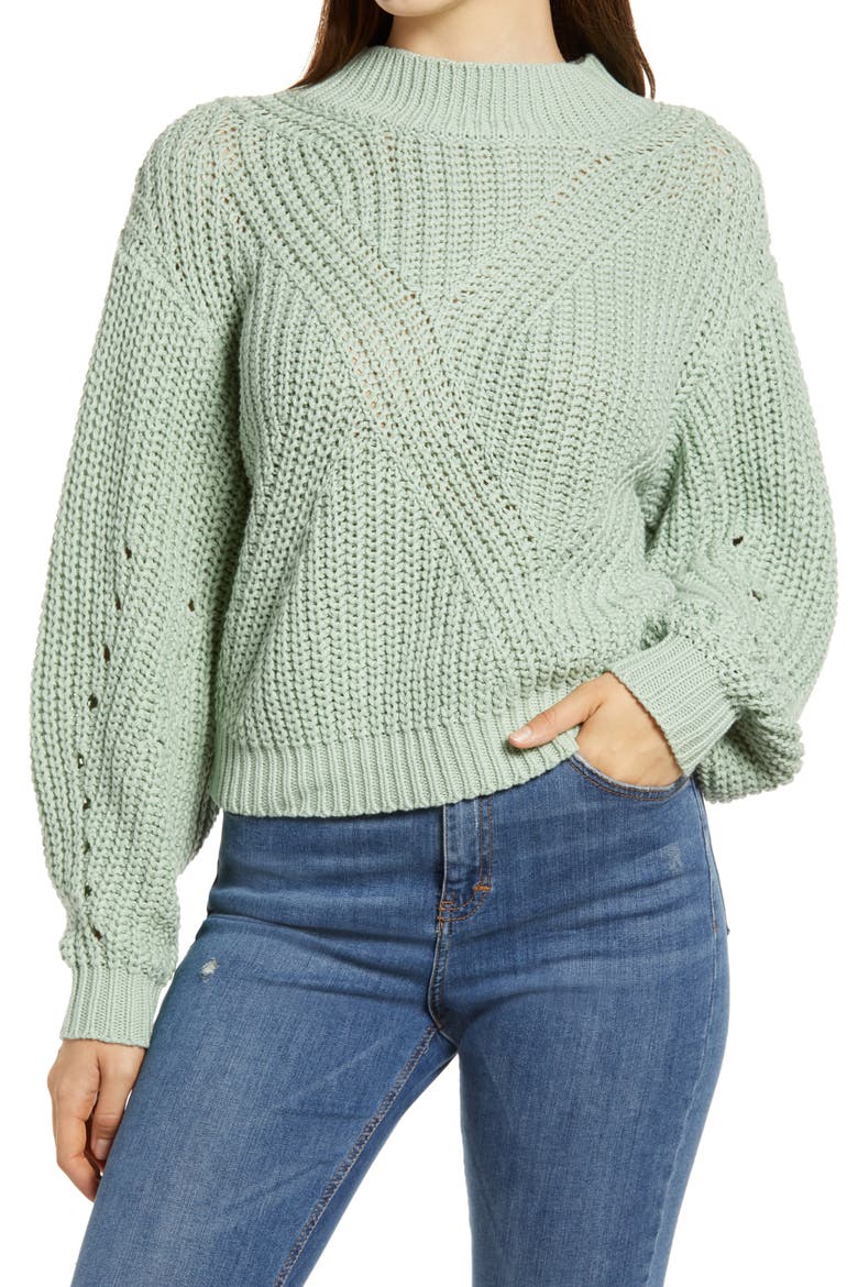 Traveling Stitch Sweater, Main, color, GREEN FROZEN