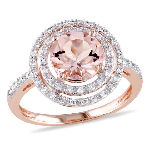 Gemstone & Diamond Halo Ring 10k