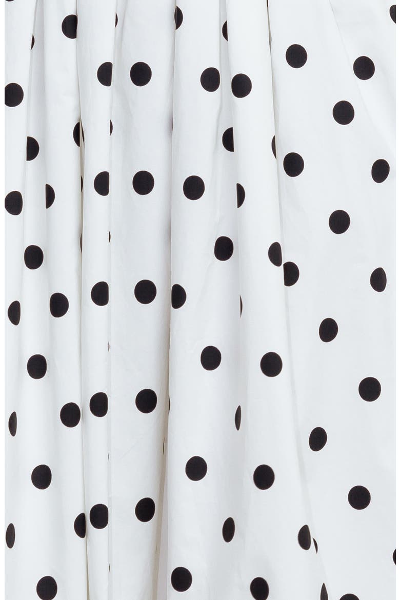 Polka Dot Pleated Strapless Belted Bubble Hem Cotton Midi Dress, Alternate, color, WHITE