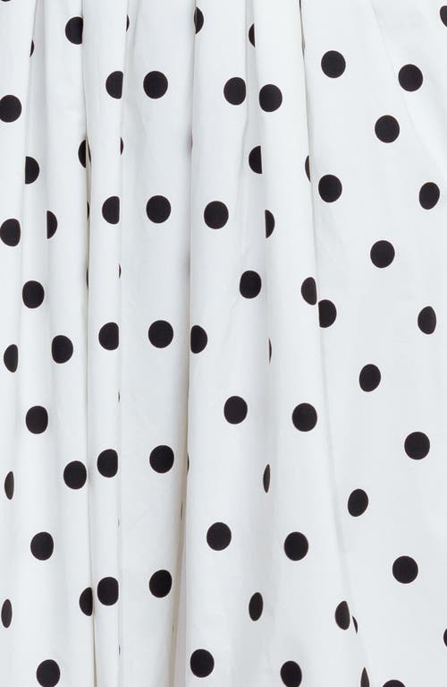 Freemarket Polka Dot Pleated Strapless Belted Bubble Hem Cotton Midi Dress In White