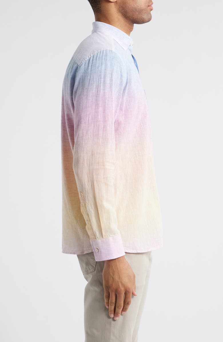 Johnston & Murphy Ombré Linen & Cotton Button-Up Shirt, Alternate, color, Blue/Pink