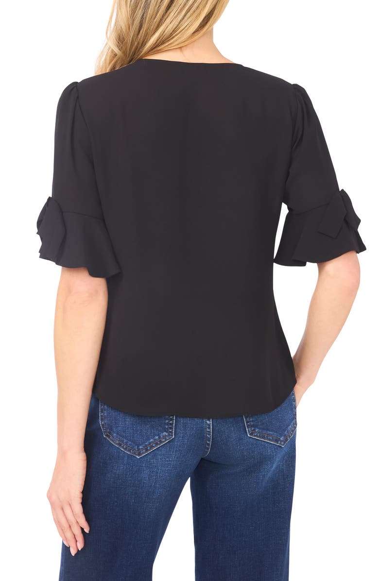 CeCe Bow Sleeve Button-Up Top, Alternate, color, Rich Black