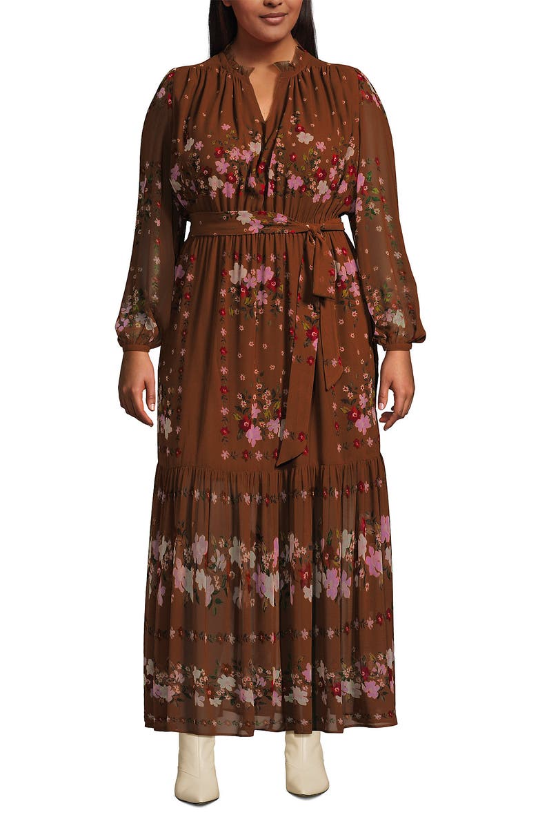 Lands' End Chiffon Tiered Long Sleeve Maxi Dress, Main, color, 