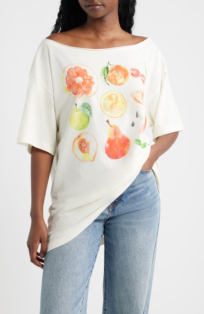 GOLDEN HOUR Fruit Watercolor Graphic T-Shirt, Main, color, Marshmallow