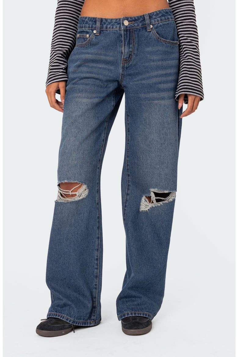 Debbie Ripped Low Rise Wide Leg Jeans, Main, color, INDIGO-BLUE-RAW-WASH