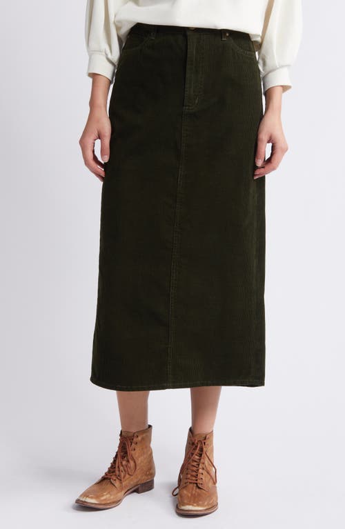 THE GREAT. The Column Finewale Corduroy Skirt in Woodland Green 