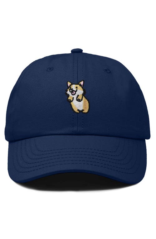 Dalix Leaping Corgi Embroidered Cap In Navy Blue