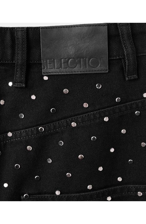 Mango X Kaia Gerber Rhinestone Wide Leg Jeans In Black