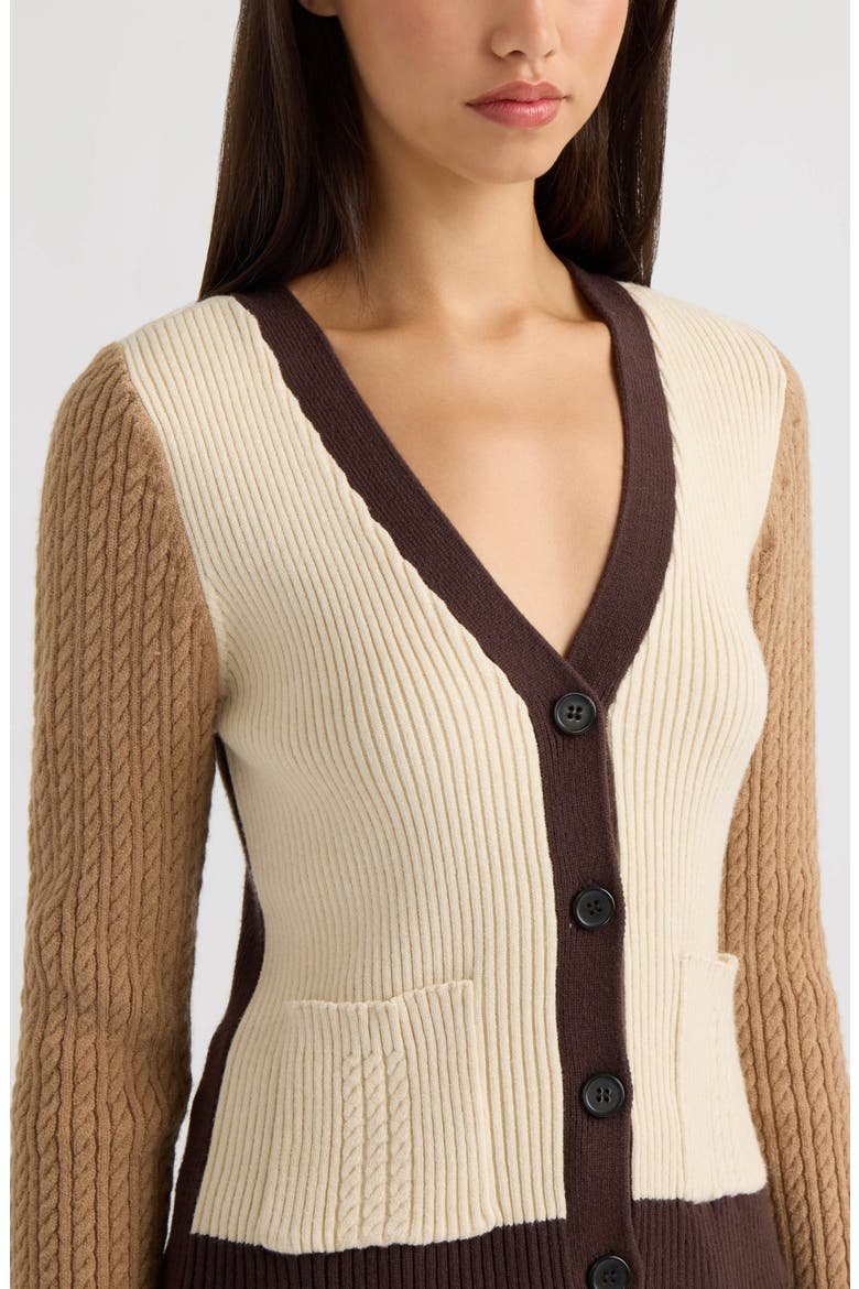 Colorblock Cable Cardigan, Alternate, color, OATMEAL