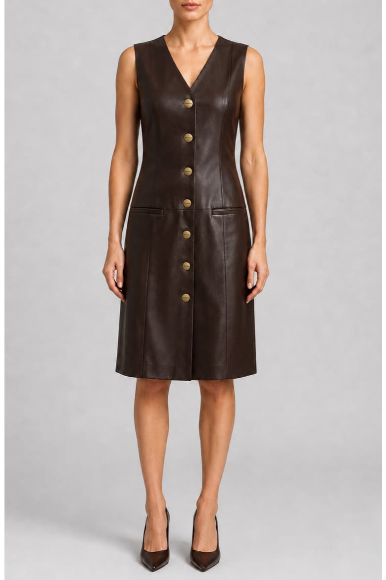 Faux Leather A-Line Dress, Main, color, COFFEE BEAN