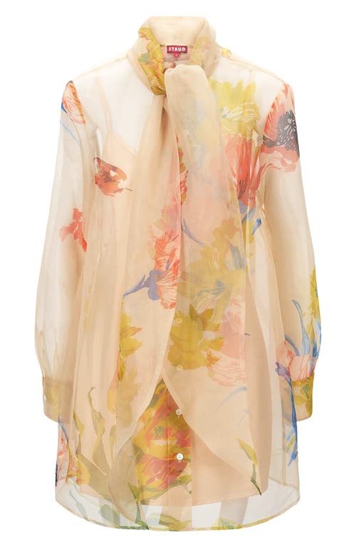 Staud Maryn Floral Long Sleeve Organza Mini Shirtdress In First Bloom Day