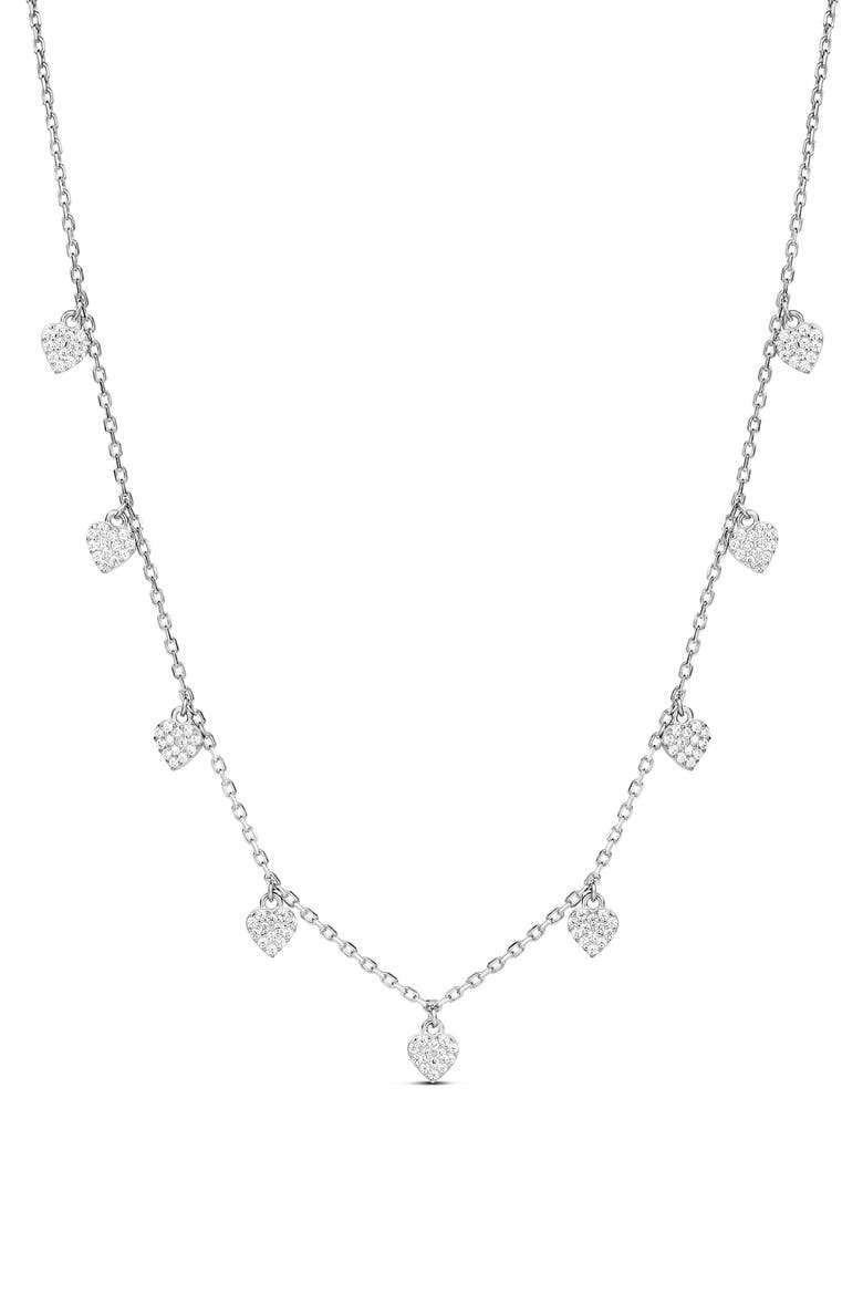 Pavé Heart Drop Layering Necklace, Main, color, SILVER