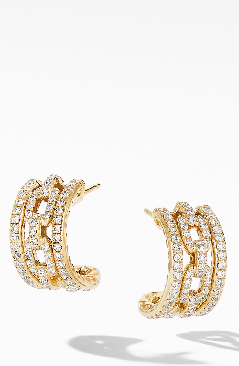 David Yurman Stax Chain Link & Pavé 18k Yellow Gold Huggie Hoop Earrings, Main, color, 