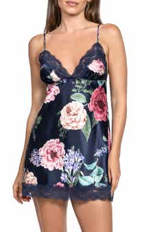 Sicily Floral Lace Trim Strechy Satin Chemise