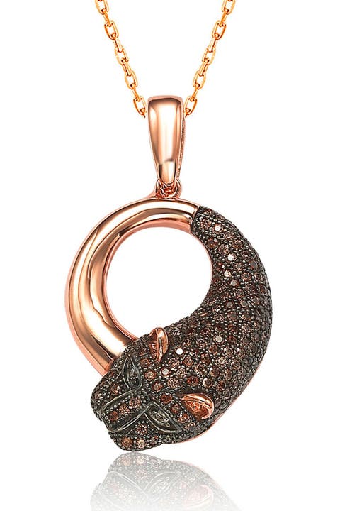 14K Rose Gold Plated Sterling Silver Chocolate CZ Pendant Necklace