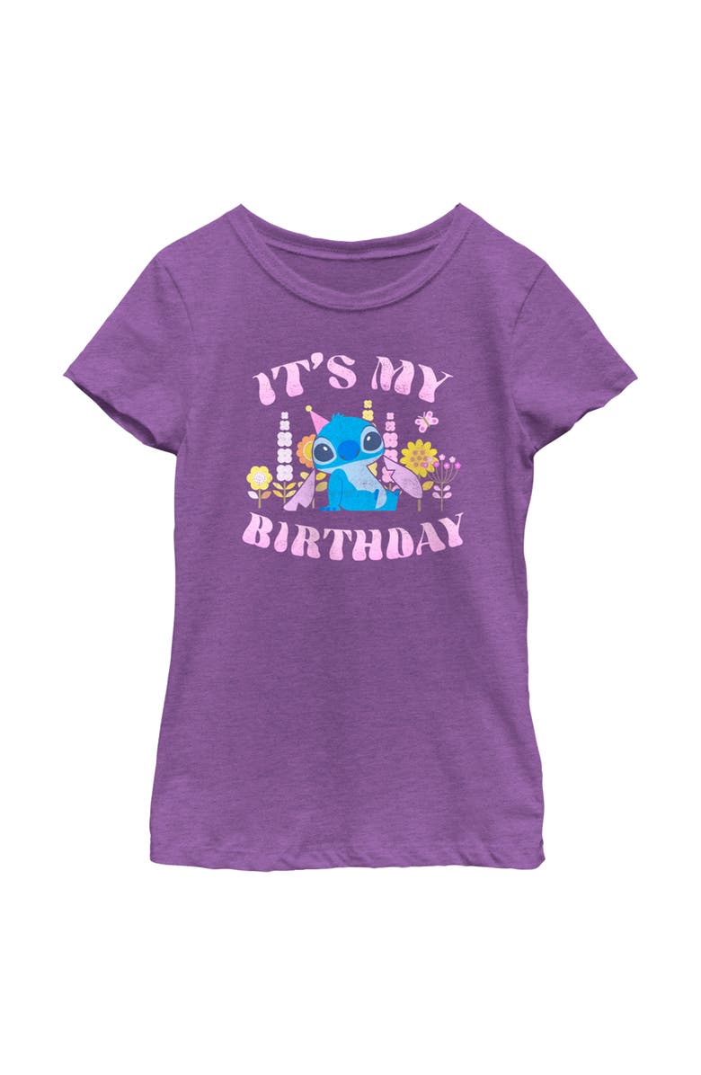 Lilo & Stitch Girl's Lilo & Stitch It's My Birthday Distressed Graphic T-Shirt, Main, color, Purple Berry