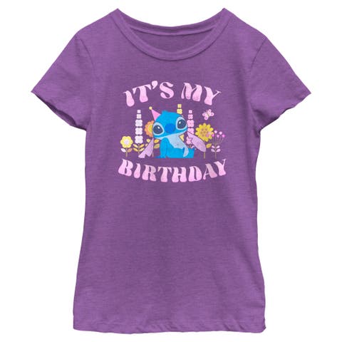Girl's Lilo & Stitch It's My Birthday Distressed  Graphic T-Shirt