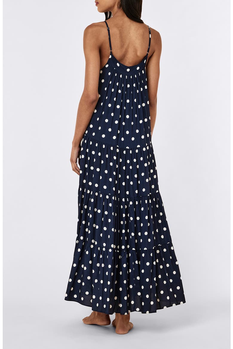 Tiered Maxi Nightie, Alternate, color, DEEP NAVY/ CREAM SPOT