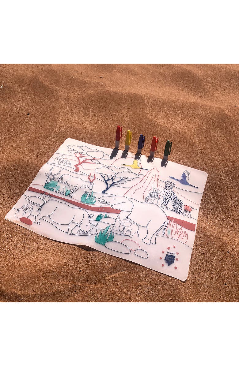 Scrunch African Savanna Reusable Coloring Mat & Washable Markers, Alternate, color, Multi