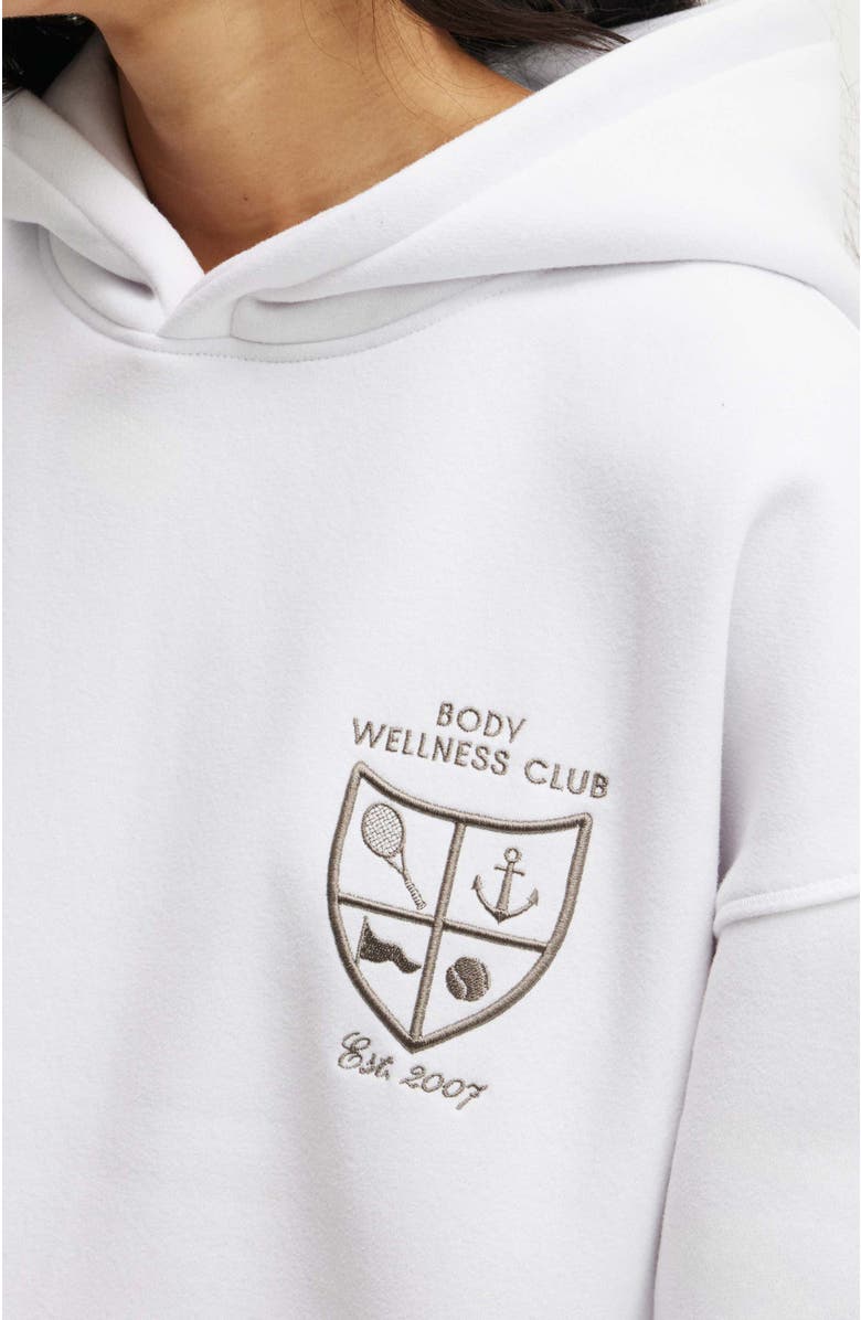 COTTON ON BODY Women's Active Plush Premium Graphic Hoodie, Alternate, color, White Heritage Wellness Club