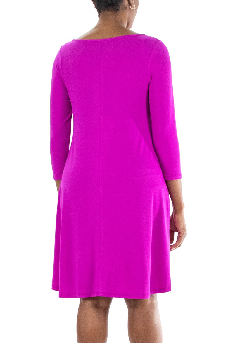 Three-Quarter Sleeve Stretch Knit Trapeze Dress, Alternate, color, VIBRANTVIO
