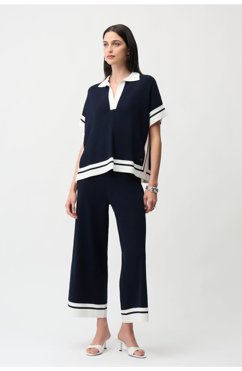 Joseph Ribkoff Viscose Blend Boxy Sweater With Stripe Detail, Alternate, color, Midnight Blue/Vanilla