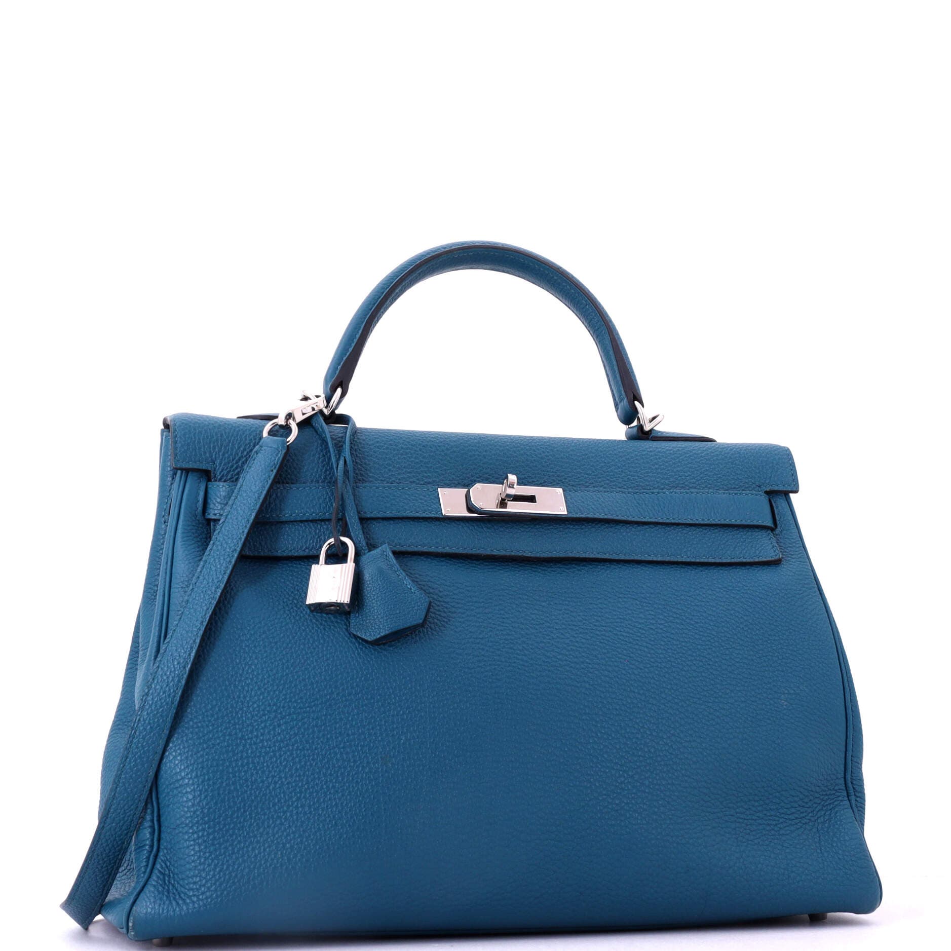 Pre-Owned Hermes Kelly Handbag Blue Togo with Palladium Hardware 35, Alternate, color, Bleu De Galice