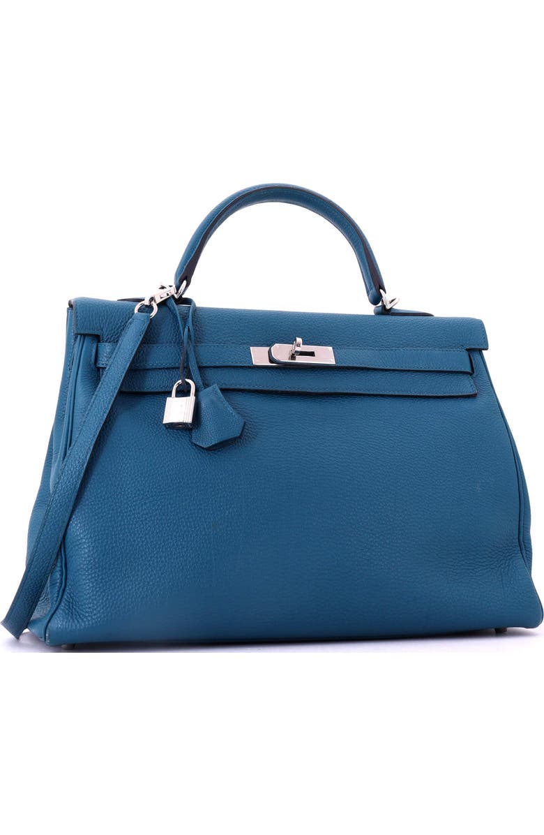 Pre-Owned Hermes Kelly Handbag Blue Togo with Palladium Hardware 35, Alternate, color, Bleu De Galice