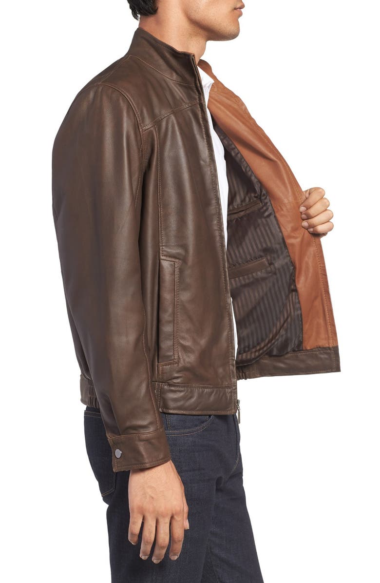 Missani Le Collezioni Leather Bomber Jacket, Alternate, color, 