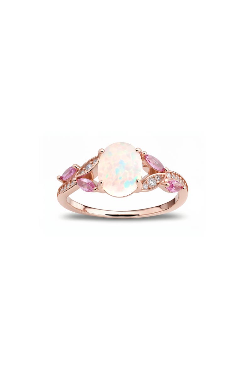Sterling Silver Oval Cut Opal & Cubic Zirconia Statement Ring, Main, color, ROSE GOLD