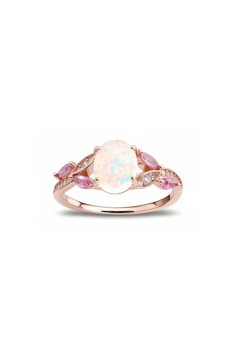Sterling Silver Oval Cut Opal & Cubic Zirconia Statement Ring