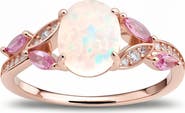 Queen Jewels Sterling Silver Oval Cut Opal & Cubic Zirconia Statement Ring