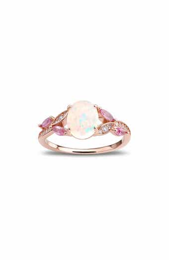 Sterling Silver Oval Cut Opal & Cubic Zirconia Statement Ring