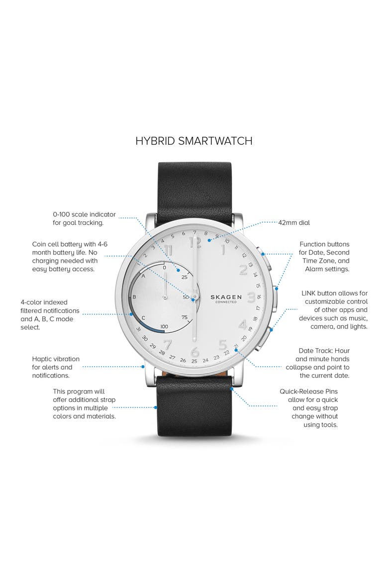 Hagen Connected Hybrid Smart Watch, 42mm, Alternate, color, BLACK/ SILVER