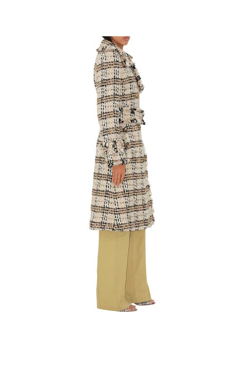 Burberry Check Bouclé Coat In String/fossil