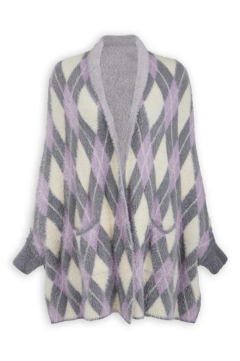 Argyle Eyelash Knit Cardigan, Alternate, color, GREY