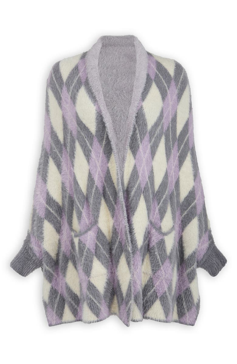 SAACHI Argyle Eyelash Knit Cardigan, Alternate, color, Grey