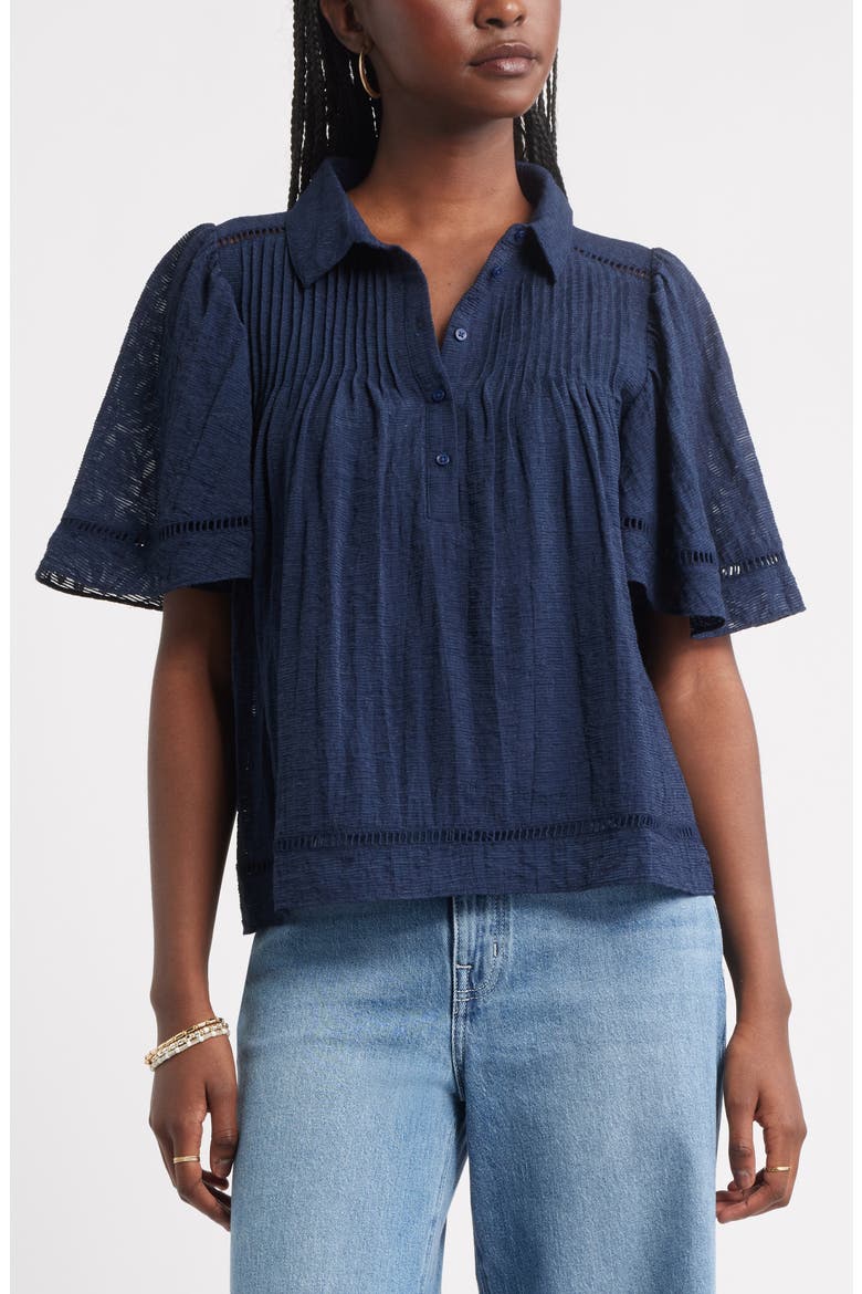 Flutter Sleeve Popover Top, Main, color, NAVY STILL