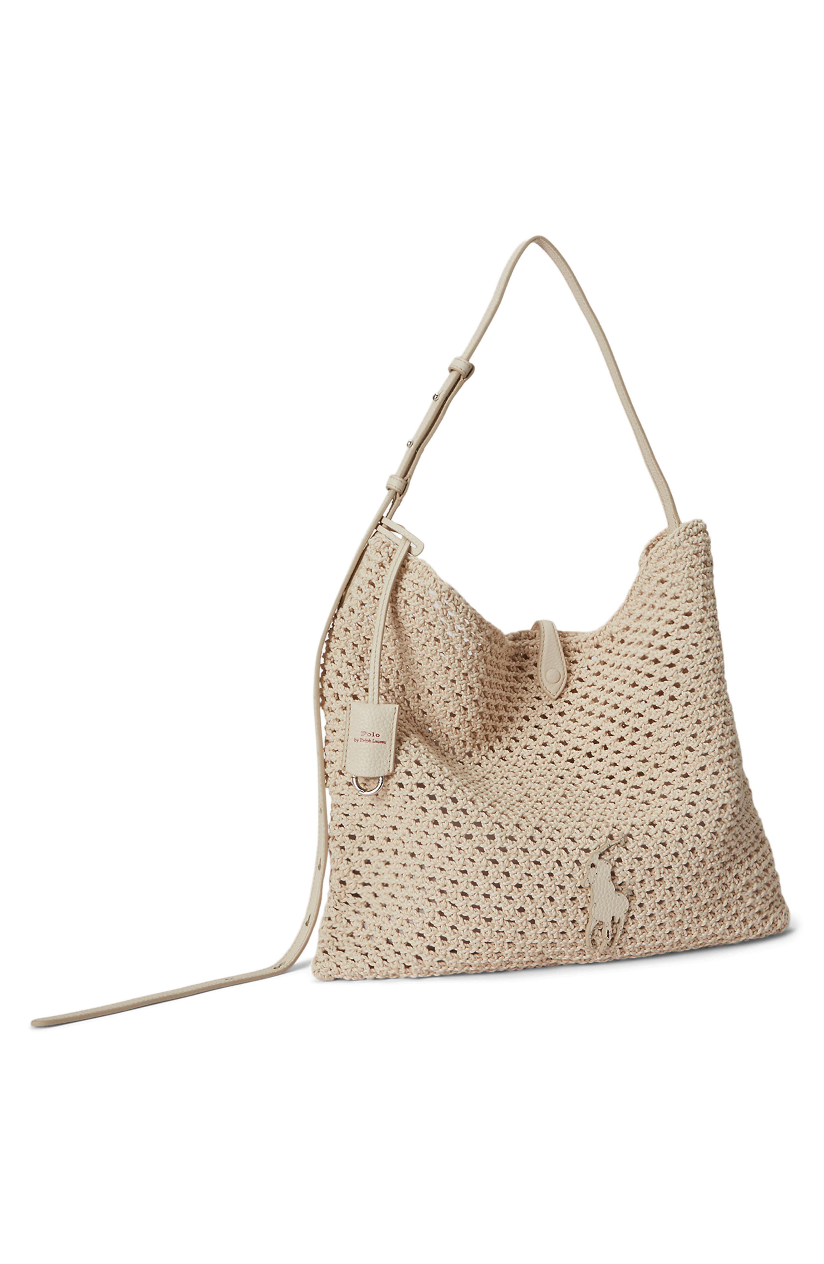 Polo Play Open Weave Messenger Bag, Alternate, color, IVORY