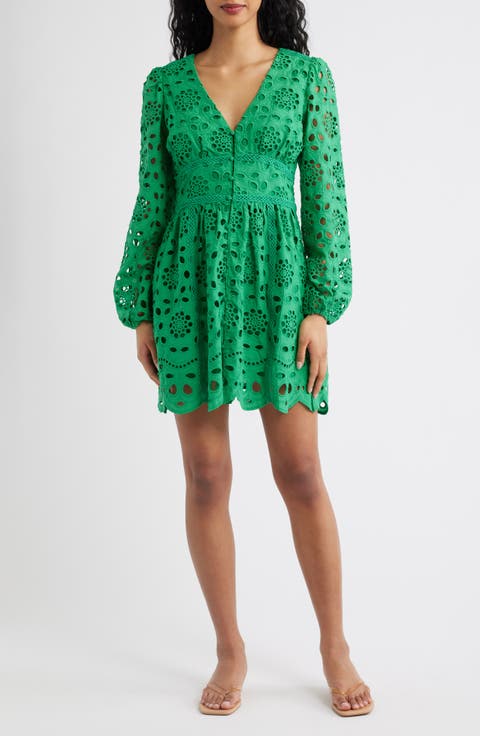 Long Sleeve Eyelet Minidress