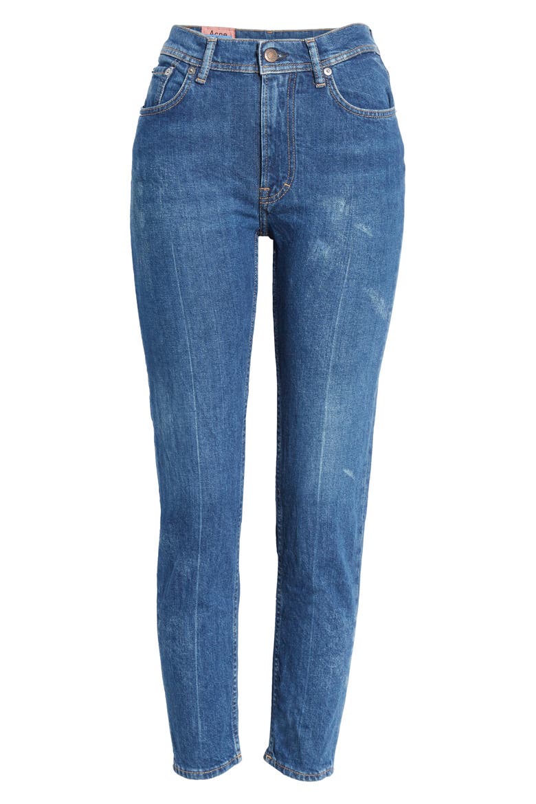 Melk Creased High Waist Slim Crop Jeans, Alternate, color, DARK BLUE