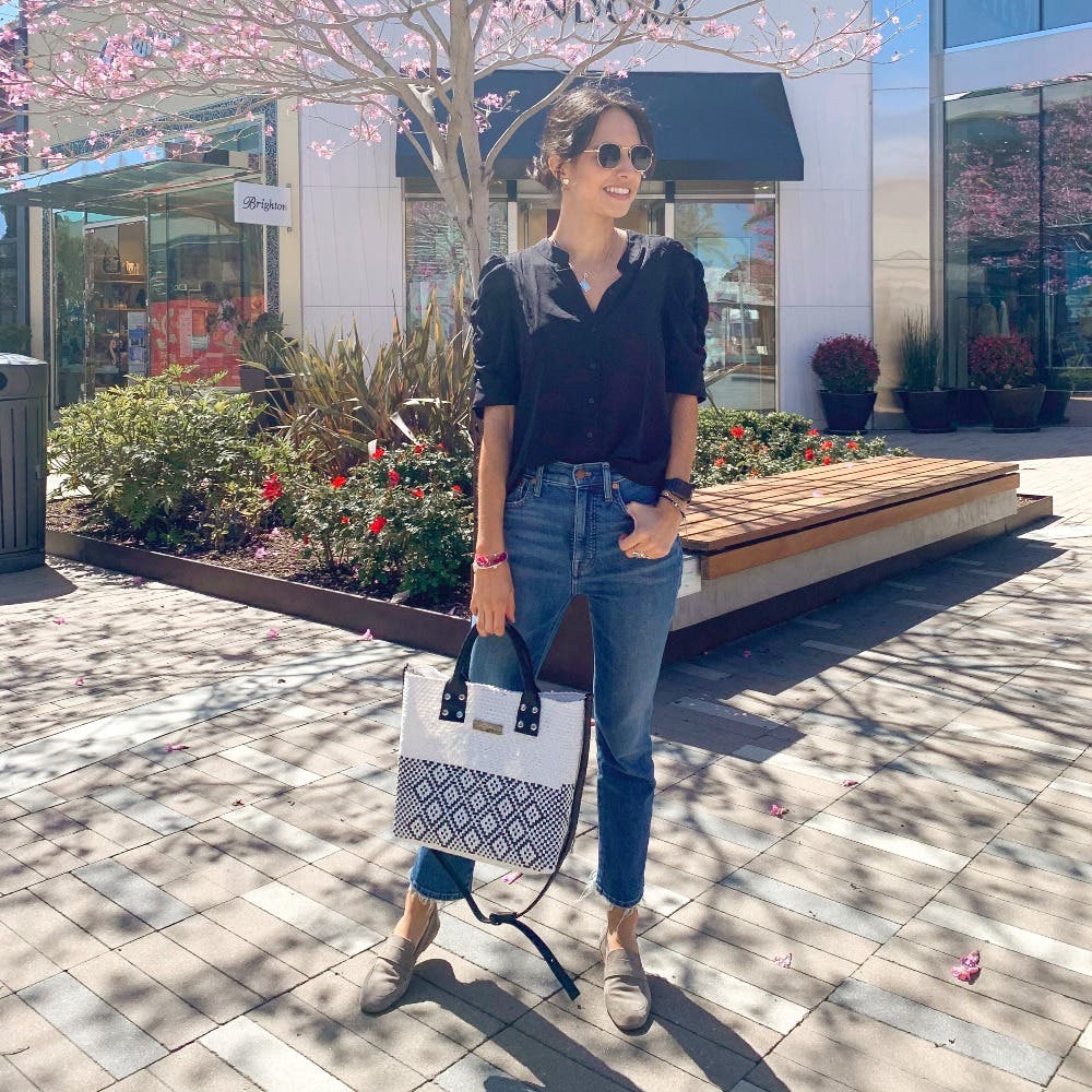 Tin Marin White Large Woven Crossbody Bag, Alternate, color, Black Leather Straps