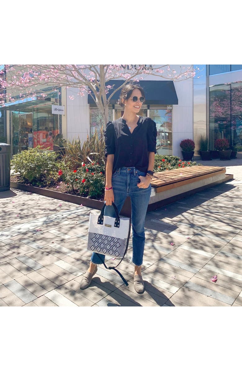 Tin Marin White Large Woven Crossbody Bag, Alternate, color, Black Leather Straps