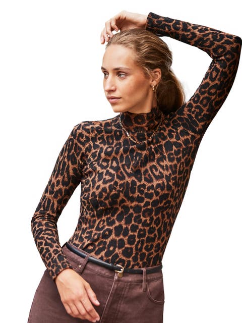 Leopard High Neck Long Sleeve Jumper