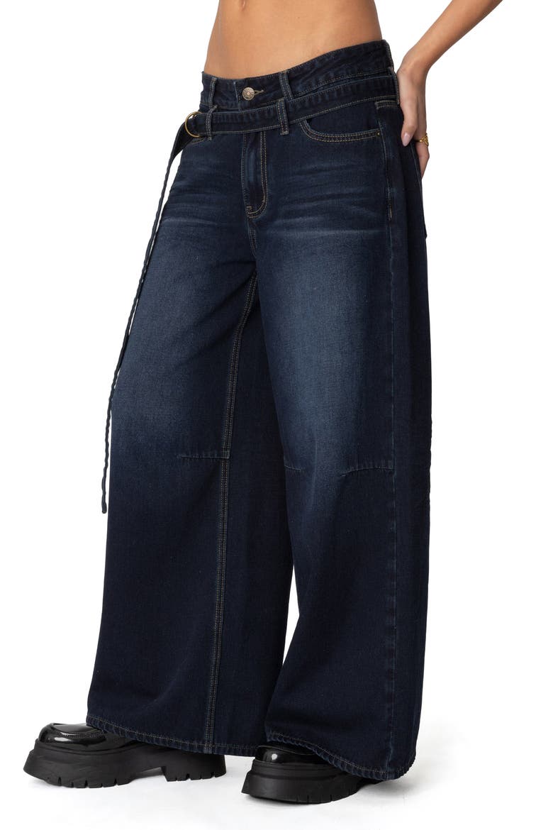 Belted Low Rise Super Baggy Jeans, Alternate, color, INDIGO-BLUE-RAW-WASH