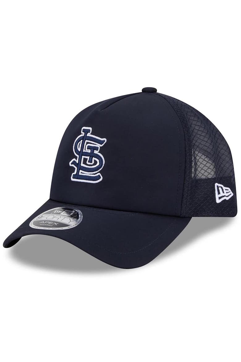 Men's New Era Navy St. Louis Cardinals 2026 Batting Practice Apex 9FORTY Adjustable Trucker Hat, Main, color, Navy